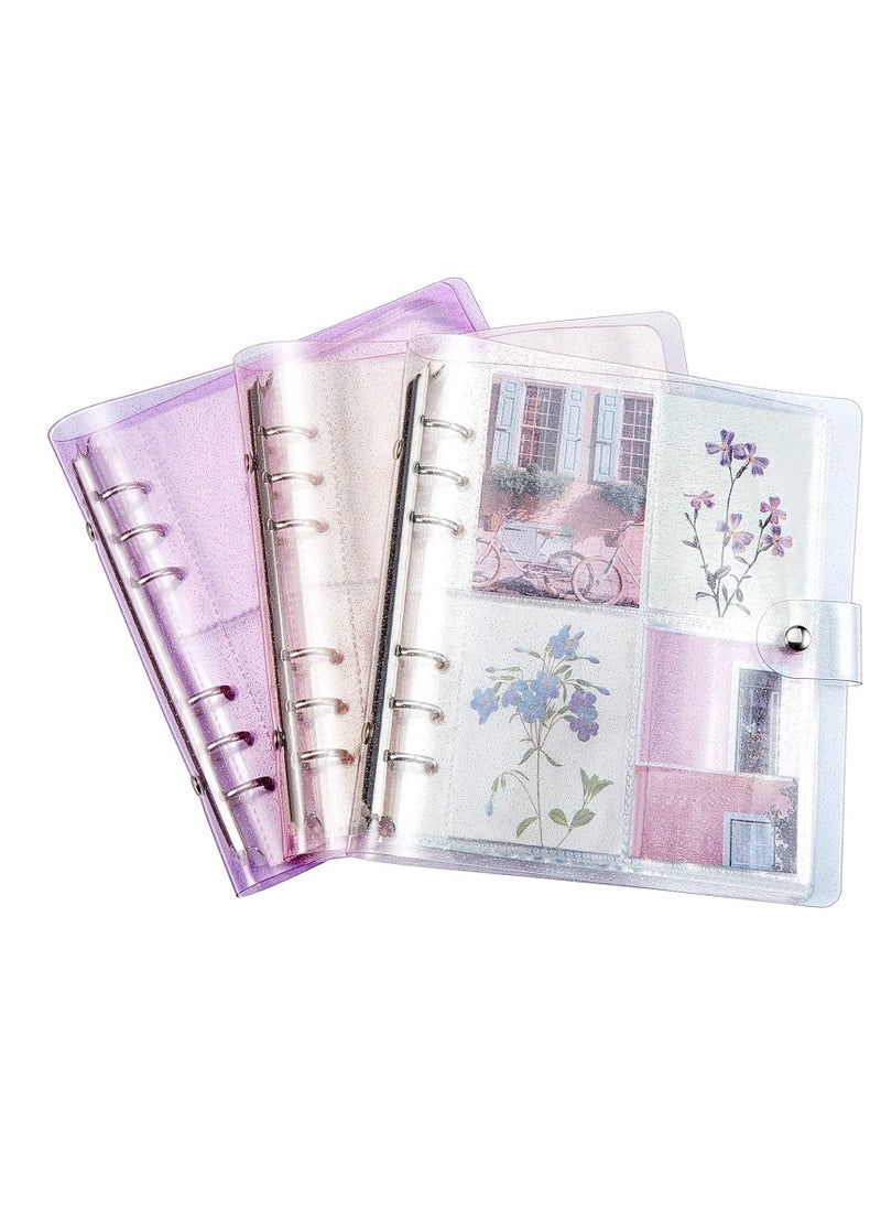 SYOSI 3 Pcs Portable Kpop Photo Card Holder Book, 600 Pockets Photo Card Holder 3 inch Photo 6 Ring Shiny Transparent Photo Card Flipchart Photo for Photo Album Business Card Postcard Photo Storage  - Image 1