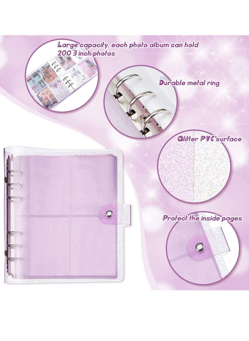 SYOSI 3 Pcs Portable Kpop Photo Card Holder Book, 600 Pockets Photo Card Holder 3 inch Photo 6 Ring Shiny Transparent Photo Card Flipchart Photo for Photo Album Business Card Postcard Photo Storage  - Image 3