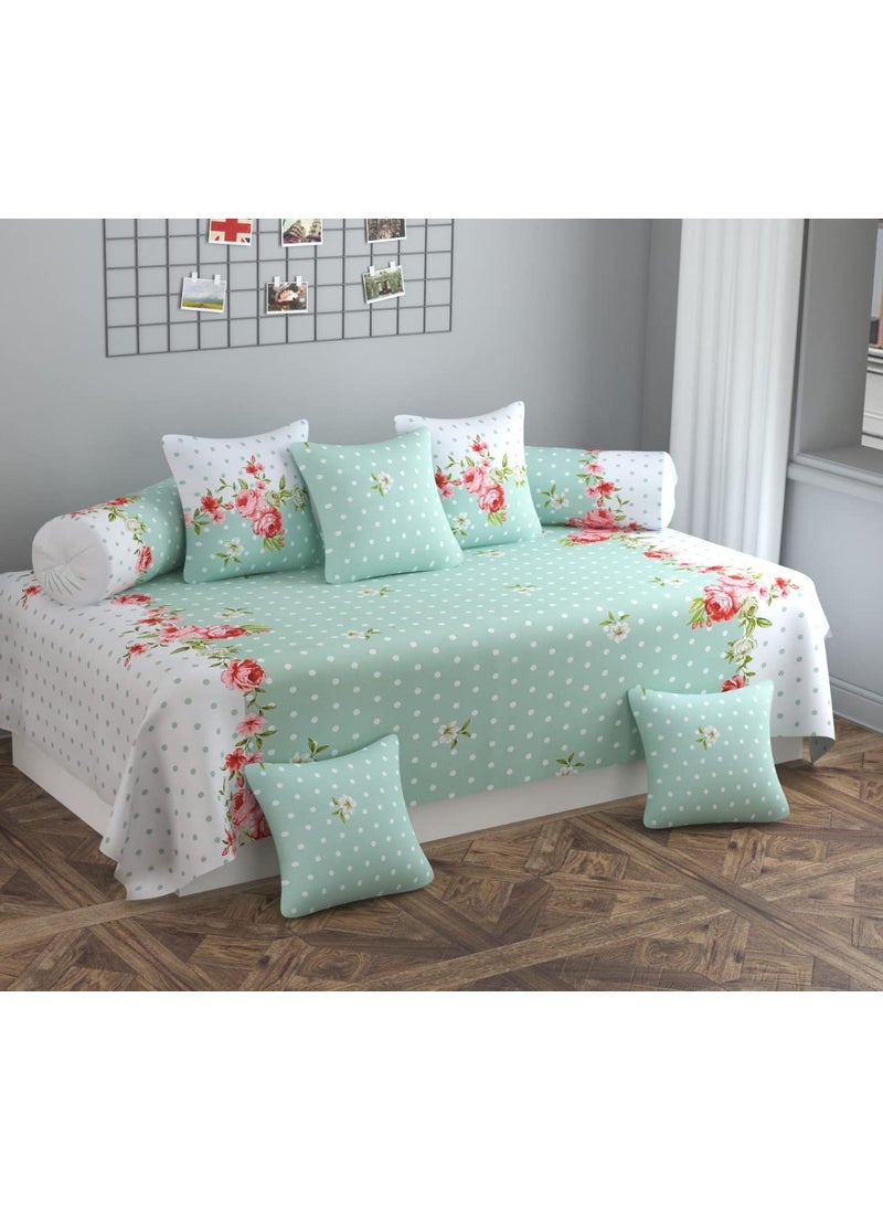 FESTIVAL HOME FURNISHINGS FESTIVAL HOME FURNISHINGS Polycotton Diwan Set 60X90 Bedsheet 16x16 Cushion Covers 18x28 Bolster Covers Blue Standard  - Image 1