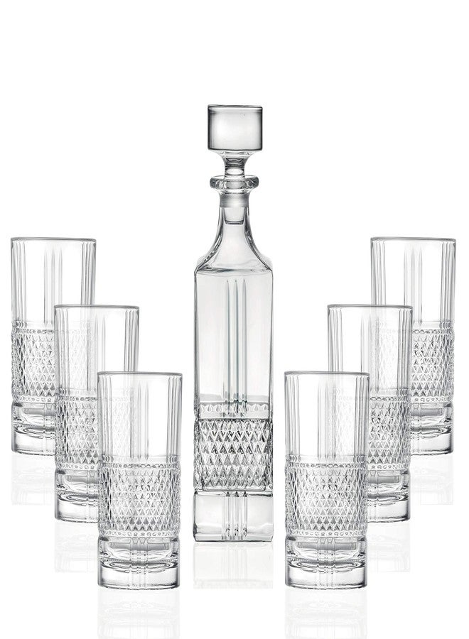 بارسكي طقم قارورة ويسكي وكؤوس مكون من 7 قطع - للويسكي، والمشروبات الروحية، والسكوتش، والبوربون - كريستال خالٍ من الرصاص - قارورة مربعة سعة 29 أونصة مع 6 أكواب مزدوجة سعة 12 أونصة - من بارسكي - صنع في أوروبا - Image 1