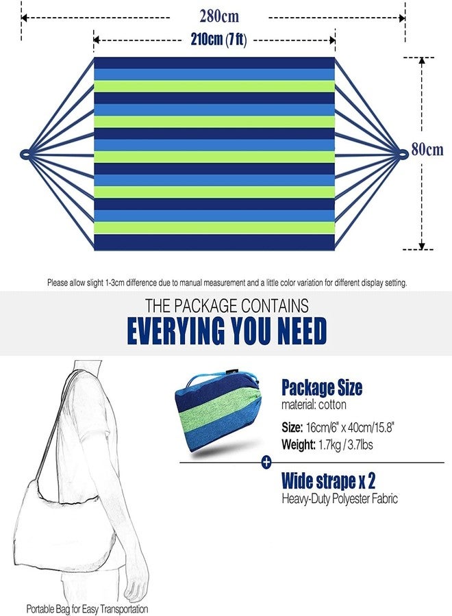 REIL RAID Outdoor Camping Canvas Fabric Portable Garden Hammocks Striped Ultralight Outdoor Beach Swing Bed with Strong Rope,Swing for Garden (280 X 80, Blue) - Image 2