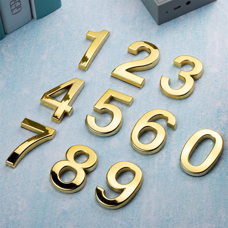 AZOD House Self Adhesive 3D Number Stickers for Room Door Plate Sign, Home Apartment Cabinet Table Mailbox Outdoor (Golden, 0 to 9), 8 Centimeters - Image 1