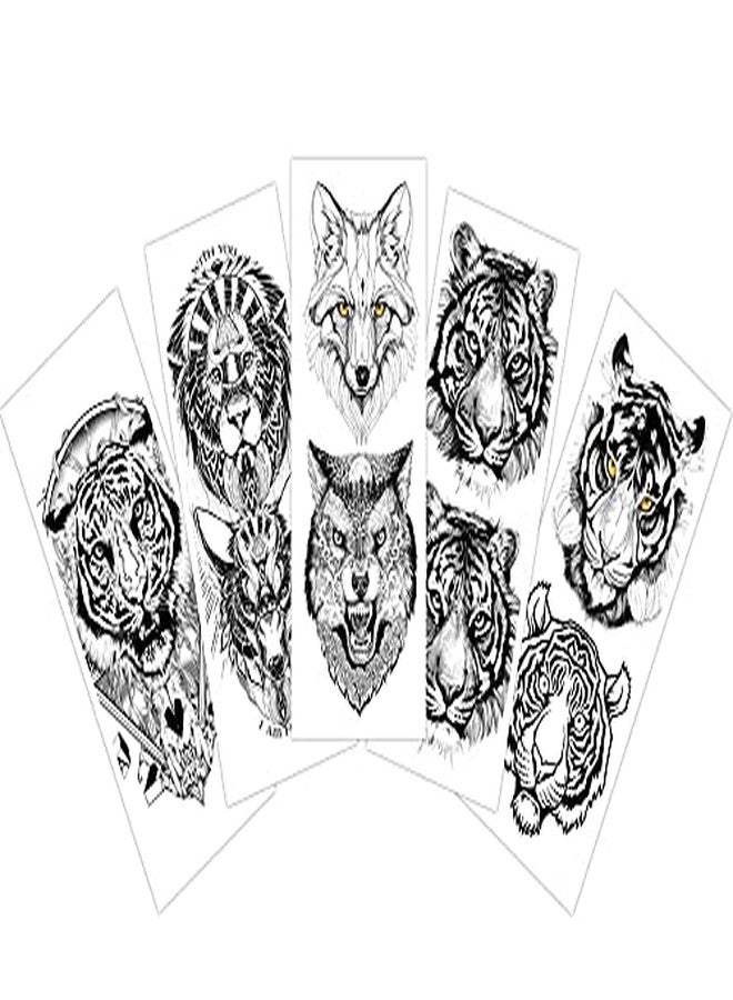 Temporary Tattoo| Beast on Arm | Waterproof Large | Assorted Sticker | Black Color | Combo Of Wild Animals Tiger Lion Wolf Mix Designs For Men Boys - Image 1