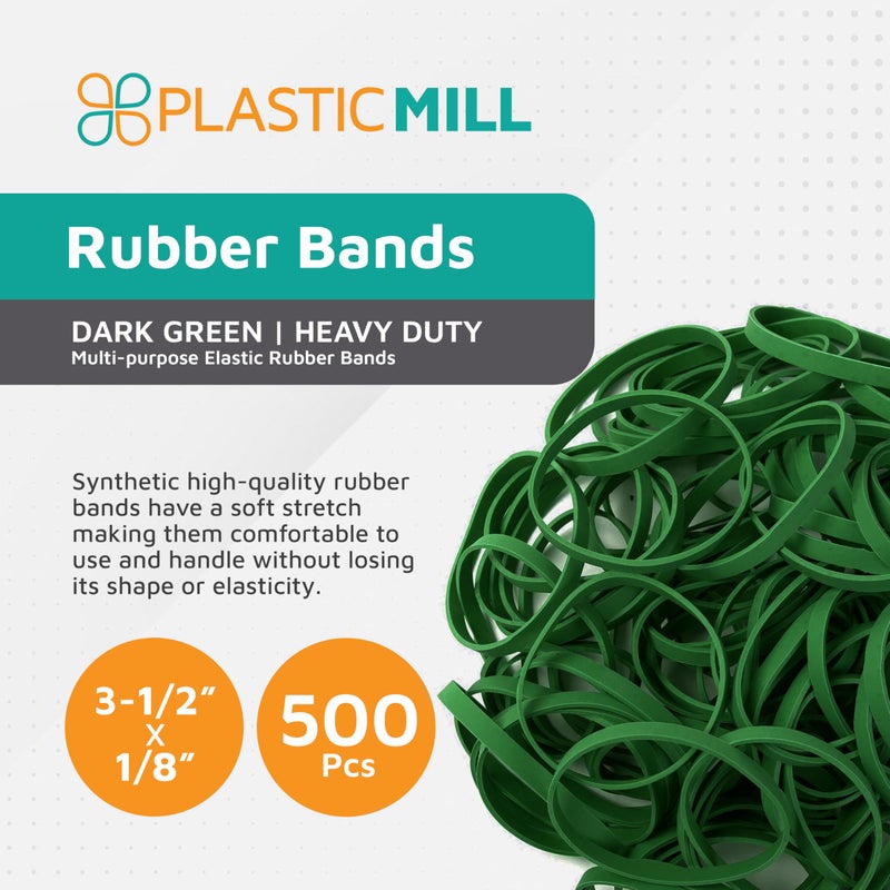 PlasticMill Dark Green Rubber Bands Size 33 (3 1/2" x 1/8") - #33 Colored Rubber Bands Office Supplies - Strong, Elastic Bands for Crafts, Balloon Garland, Cash, File Folders (500-Pack) - Image 2