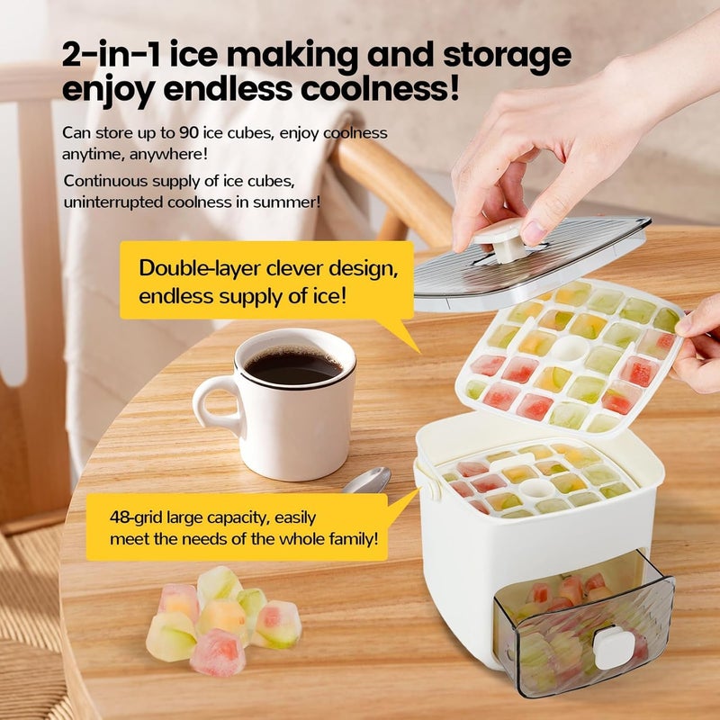 HELIMIX 2 Layer Ice Cube Tray with Storage Box ice Maker Storage Containers for Drinks One Button Release Ice Cube Trays Whiskey Wine Cocktail - Image 4