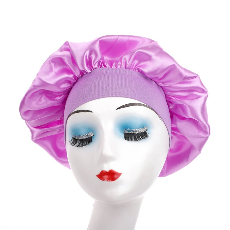 Leopard Print Nightcap Wide Brimmed Satin Cap Hair Care Cap Wash Hat Shower Cap Hairbonnet - Image 1