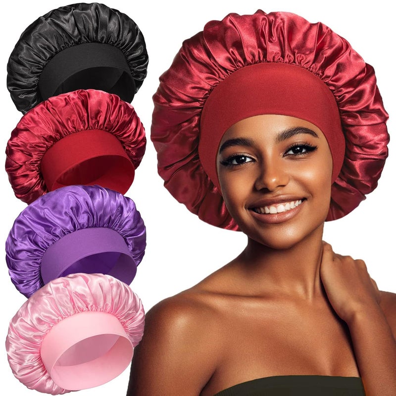 Leopard Print Nightcap Wide Brimmed Satin Cap Hair Care Cap Wash Hat Shower Cap Hairbonnet - Image 4