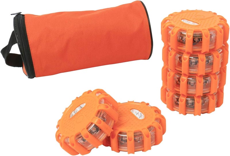 woobles 6 Pack of 9 Flash Modes LED Road Warning Flares Emergency Light with Magnetic Base,Hook and Storage Bag - Image 1