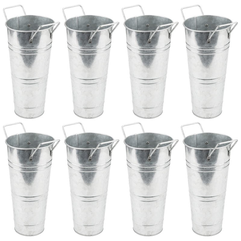HOIGON Set of 8 Galvanized Metal Flower Vases 9 Inch Rustic Farmhouse French Bucket with HandlesMetal Flower Holder for Weeding Table Home Decoration