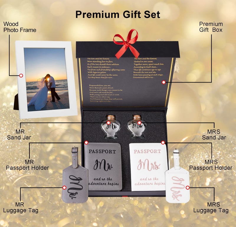 Chelmon Mr and Mrs Luggage Tags-Passport Holder, Bridal Shower Gifts for Honeymoon, Wedding Gifts for Couples 2025, Bride Travel Accessories for Women - Image 2