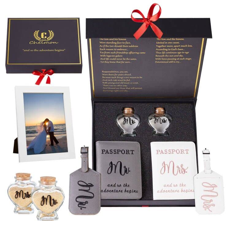 Chelmon Mr and Mrs Luggage Tags-Passport Holder, Bridal Shower Gifts for Honeymoon, Wedding Gifts for Couples 2025, Bride Travel Accessories for Women - Image 1