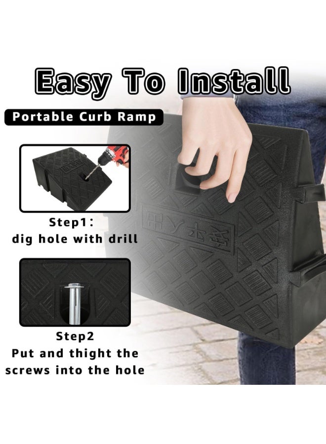 قطعتان من منحدرات الرصيف، منحدرات رصيف محمولة وخفيفة الوزن مزودة بفتحات، منحدر عتبة بلاستيكي شديد التحمل، مناسب للممرات، رصيف تحميل الدراجات النارية، كرسي متحرك، قابل للحركة، وزن 6000 رطل، 9.8 بوصة طول × 10.6 بوصة عرض × 5.1 بوصة ارتفاع - أسود وأصفر - Image 4