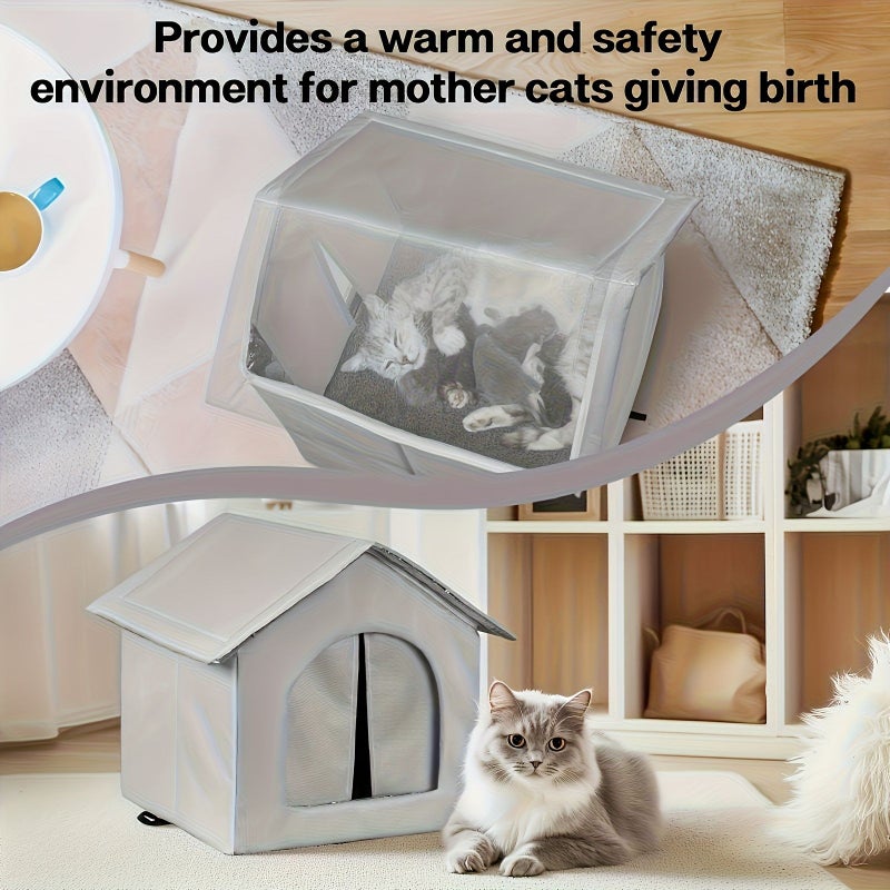 Insulated Waterproof Cat House Silvery Grey 16.5 Inch All Season Outdoor Shelter - Image 2