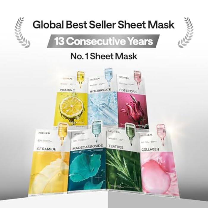 Mediheal Madecassoside Essential Sheet Mask Blemish Repair 10 pcs. 98% Purity Madecassoside & Hyaluronic Acid Included. Enhancing Moisture Barrier & Skin Texture Care. Vegan Formula Sheet Mask - Image 3