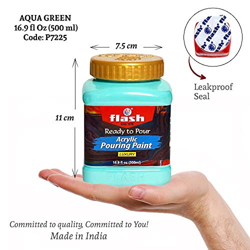 Flash Acrylic Ready to Pour Pouring Paint/Fluid Acrylic 500ml / 16 fl oz Pre-Mixed Water-Based - for Canvas, Wood, Paper, Crafts, Tile, Rocks and More… (Aqua Green) - Image 2