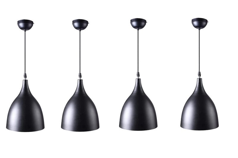 WHITERAY Traditional Round Black Aluminum Metallic Decorative Hanging Lights Set Pendant Ceiling Light Classic lamp for Kitchen Dining Living Room Bedroom Bathroom ((6" Shade (Pack of 4) with Bulb) - Image 1