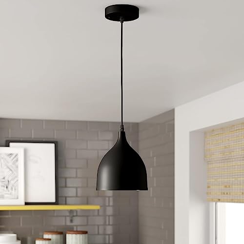 WHITERAY Traditional Round Black Aluminum Metallic Decorative Hanging Lights Set Pendant Ceiling Light Classic lamp for Kitchen Dining Living Room Bedroom Bathroom ((6" Shade (Pack of 4) with Bulb) - Image 2