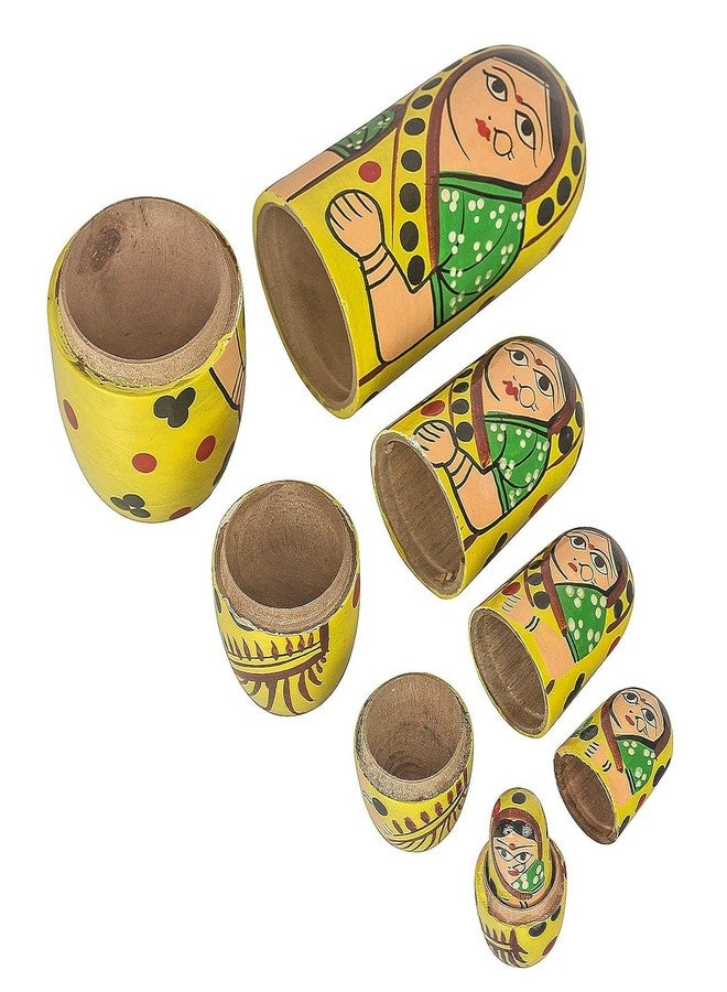 Toolart Kids Handmade Hand Painted Cute Wooden Indian Women Nesting Dolls - Set of 5 - Image 2