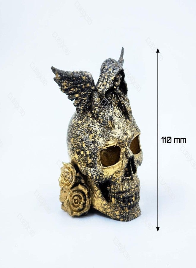 CUBIX3D Gothic Skull Showpiece with Angel & Roses | 3D Printed Golden Black Figurine | Halloween Decoration, Horror Collectible & Gothic Home Decor - 11 cm - Image 3
