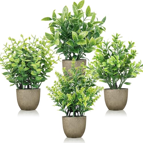 Der Rose 4 Pack Mini Artificial Plants Indoor in Pots Mixed Fake Plants Greenery Set for Bathroom Decor Shelf Counter Styling Office Desk Farmhouse Room Decor - Image 1