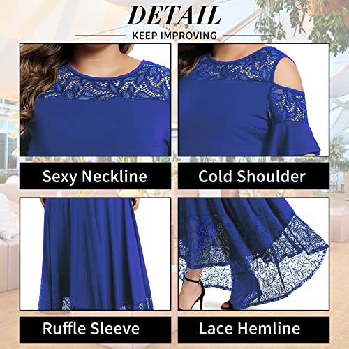 LALAGEN Womens Plus Size Casual Lace Cold Shoulder Long Plain Evening Party Maxi Dress Blue 2X - Image 5