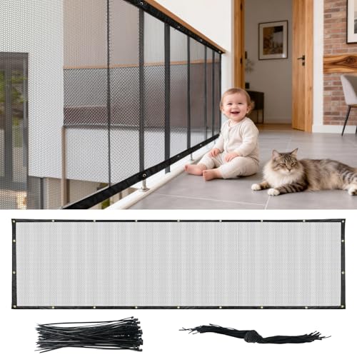 BEBONO Banister Guard Safety Net 15 x 3 ft Child and Pet Protection for Balcony and Stair Black - Image 1