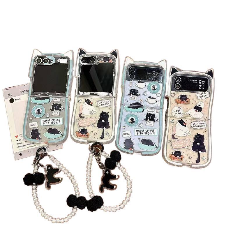 غطاء واقي | TPU | حبل تعليق | Mint | نقش القطة | لـ Samsung Galaxy Z Flip 4 - Image 2