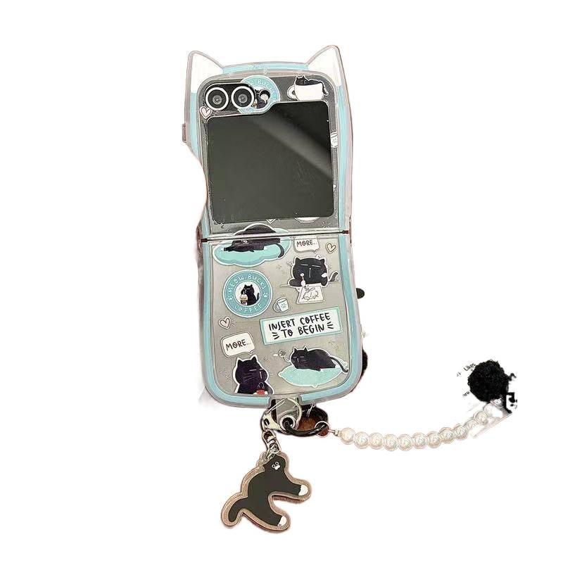 غطاء واقي | TPU | حبل تعليق | Mint | نقش القطة | لـ Samsung Galaxy Z Flip 4 - Image 1