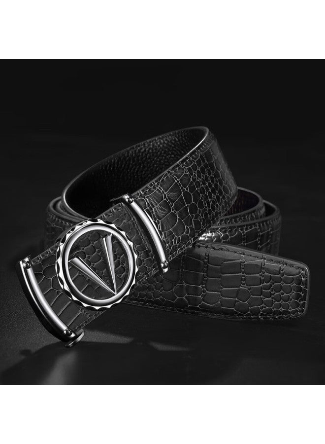 Cow Men's Automatic Buckle Cowhide Belt Crocodile Pattern Luxury Belt Gift For Boyfriend Birthday 1000 Silver - Image 1