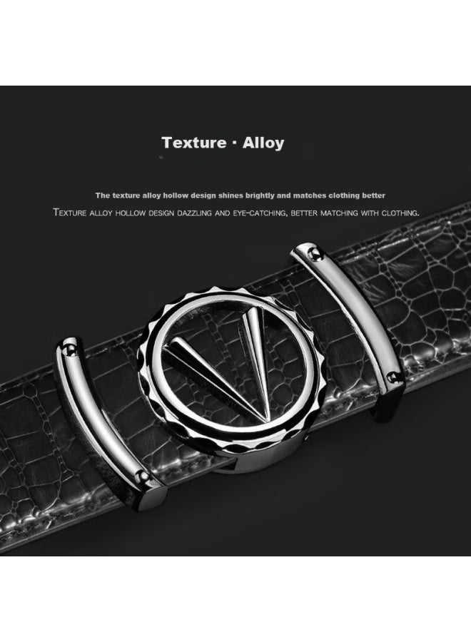 Cow Men's Automatic Buckle Cowhide Belt Crocodile Pattern Luxury Belt Gift For Boyfriend Birthday 1000 Silver - Image 2