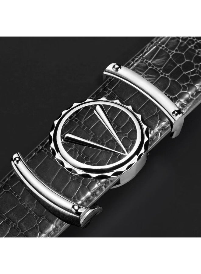 Cow Men's Automatic Buckle Cowhide Belt Crocodile Pattern Luxury Belt Gift For Boyfriend Birthday 1000 Silver - Image 3