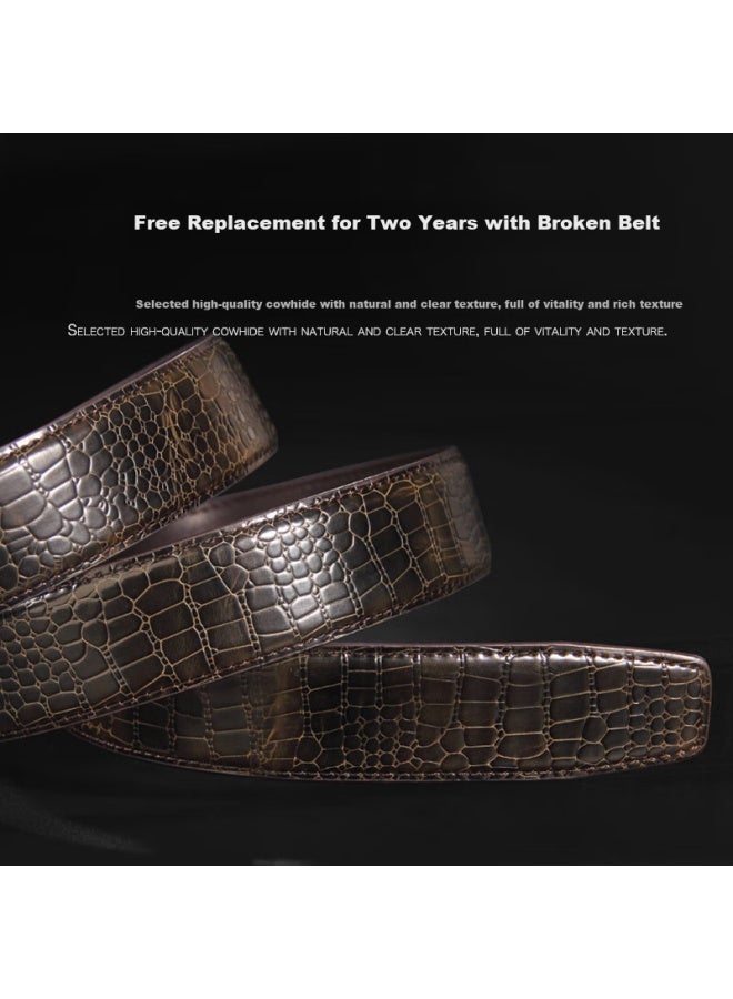 Cow Men's Automatic Buckle Cowhide Belt Crocodile Pattern Luxury Belt Gift For Boyfriend Birthday 1000 Silver - Image 5