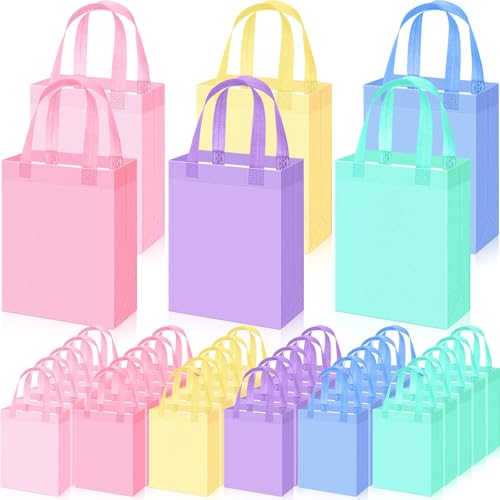 Sunnymove 36 Pcs Pastel Gifts Bags Bulk with Handles Nonwoven Colorful Tote Bag Reusable Goodie Bags for Weeding Baby Shower Summer Party Shopping - Image 1