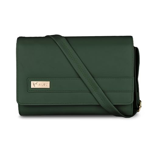 ALSU Women's trendy Sling Bag | handbag | purse | crossbody bag| deattachable straps | adjustable straps |card slots side bag| phone pocket (Green) - Image 1