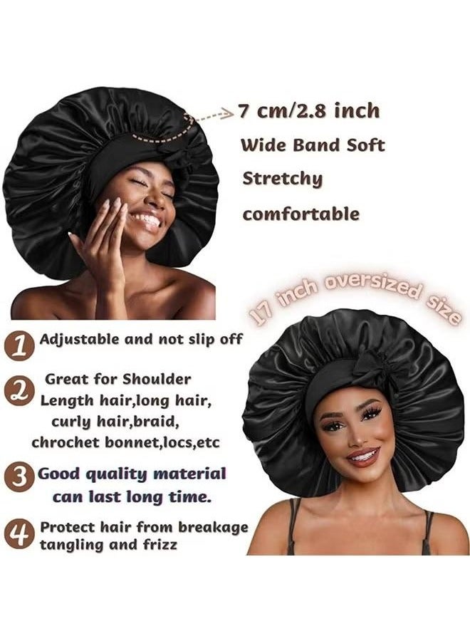 Satin Bonnet for Women, Jumbo Silk Bonnet for Curly Hair, Silk Hair Wrap for Sleeping, Satin Bonnet with Stretchy Tie Band, Silk Bonnet for Curly Hair Wraps for Sleeping(Black) - Image 3