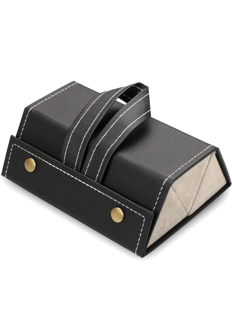 Travel Sunglasses Organizer, Foldable PU Leather Multi Glasses 3 Slot Display Container Portable Glasses Storage Bag Ladies Men Hanging Glasses Holder (Black) - Image 1