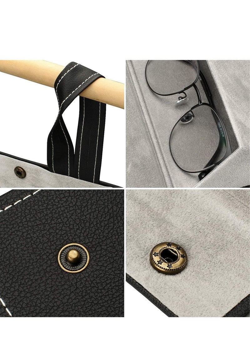 Travel Sunglasses Organizer, Foldable PU Leather Multi Glasses 3 Slot Display Container Portable Glasses Storage Bag Ladies Men Hanging Glasses Holder (Black) - Image 2
