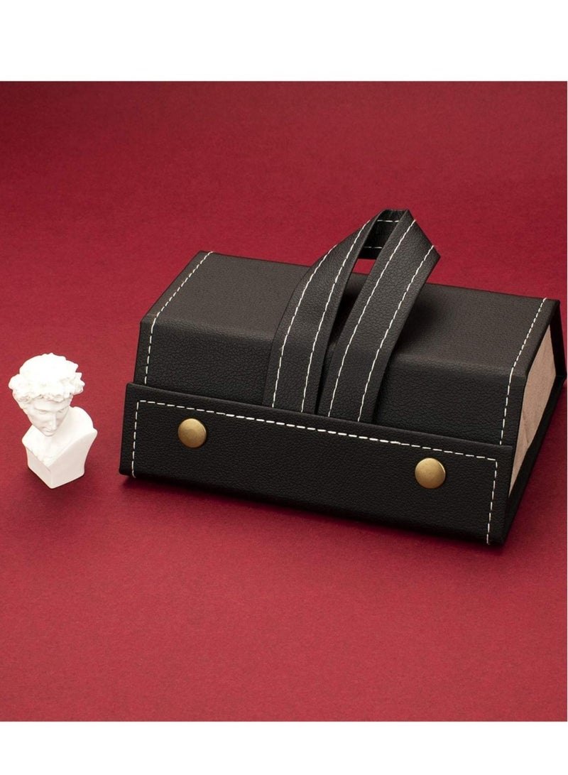 Travel Sunglasses Organizer, Foldable PU Leather Multi Glasses 3 Slot Display Container Portable Glasses Storage Bag Ladies Men Hanging Glasses Holder (Black) - Image 5