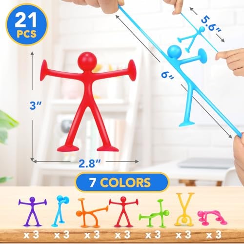 OleOletOy Suction Fidget Toys for Kids: 21 Pack Suction Cup People Toys - Fidget Toys Bulk Treasure Box Toys for Kids Autism School Classroom Calming - Prizes for Stocking Stuffers Party Favors Gifts - Image 3