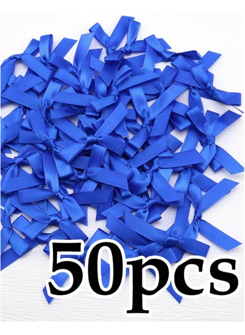 50Pcs/Pack blue Ribbon Bows Gift Packaging Decoration Handicraft Card Decoration, Hair Accessories, Jewelry Bows, Wedding Party Decoration, Christmas Decor, Room Decor - Image 3