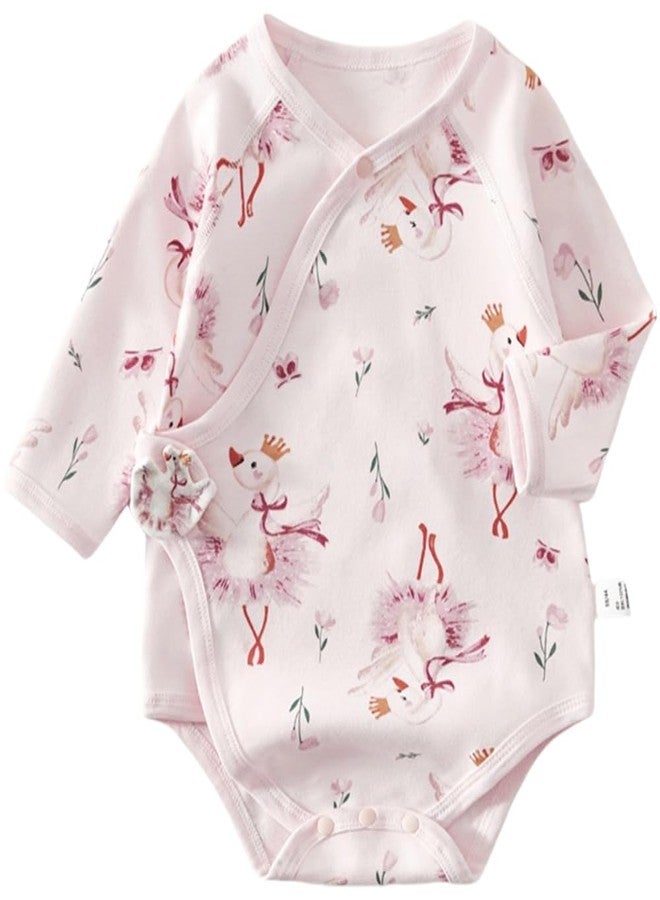 BINIDUCKLING Kimono Style Baby Wrap Over Long Sleeve Bodysuit with Hook and Loop Closure Dancing Swan 12 Months - Image 1