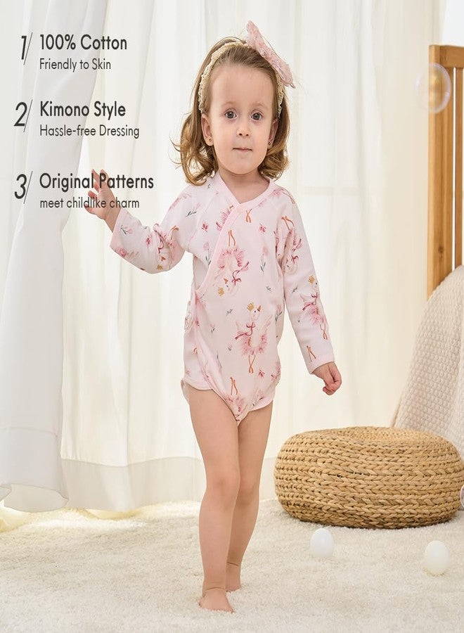 BINIDUCKLING Kimono Style Baby Wrap Over Long Sleeve Bodysuit with Hook and Loop Closure Dancing Swan 12 Months - Image 3