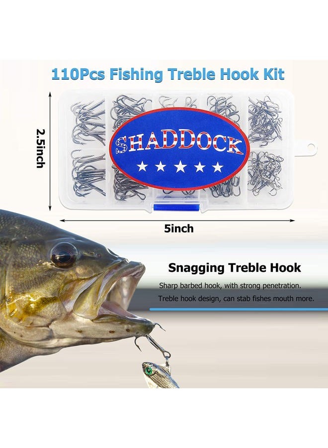 Shaddock Fishing Treble Hooks Kit High Carbon Steel Hooks Strong Sharp Round Bend for Lures Baits Saltwater 110pcs/box Mixed 6 Size 4 6 8 10 12 14 - Image 5