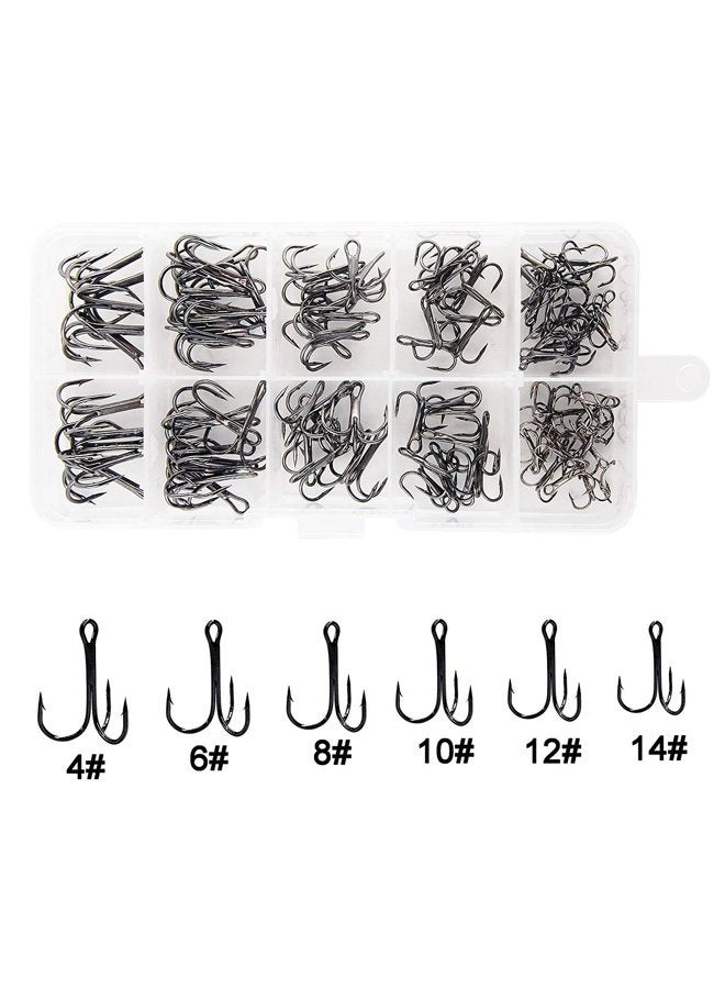 Shaddock Fishing Treble Hooks Kit High Carbon Steel Hooks Strong Sharp Round Bend for Lures Baits Saltwater 110pcs/box Mixed 6 Size 4 6 8 10 12 14 - Image 1