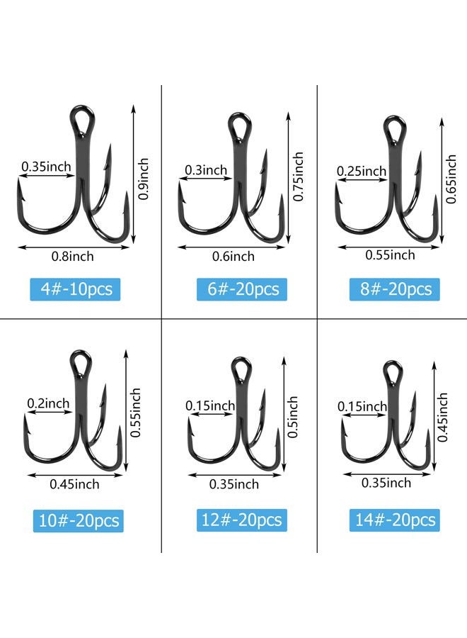 Shaddock Fishing Treble Hooks Kit High Carbon Steel Hooks Strong Sharp Round Bend for Lures Baits Saltwater 110pcs/box Mixed 6 Size 4 6 8 10 12 14 - Image 3