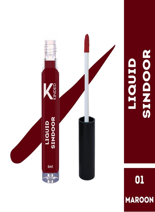 KINDED Liquid Sindoor Longlasting Water Resistant Smudge Proof Quick Drying Bridal Sindur Kumkum for Girls Women with Sponge Tip Applicator Stick (6 ml, Matte Finish, Shade 01 Maroon Colour) - Image 2
