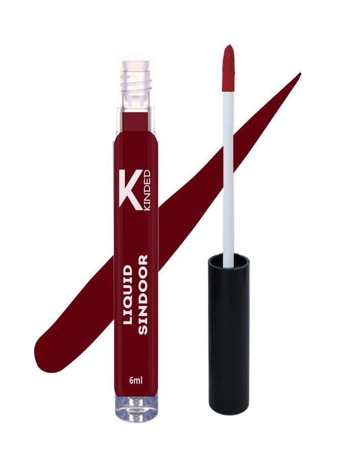 KINDED Liquid Sindoor Longlasting Water Resistant Smudge Proof Quick Drying Bridal Sindur Kumkum for Girls Women with Sponge Tip Applicator Stick (6 ml, Matte Finish, Shade 01 Maroon Colour) - Image 1