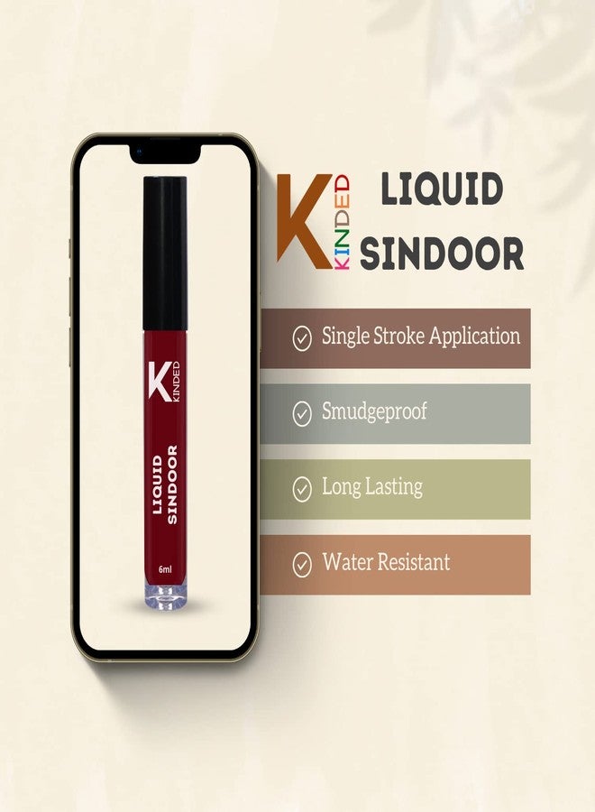 KINDED Liquid Sindoor Longlasting Water Resistant Smudge Proof Quick Drying Bridal Sindur Kumkum for Girls Women with Sponge Tip Applicator Stick (6 ml, Matte Finish, Shade 01 Maroon Colour) - Image 4