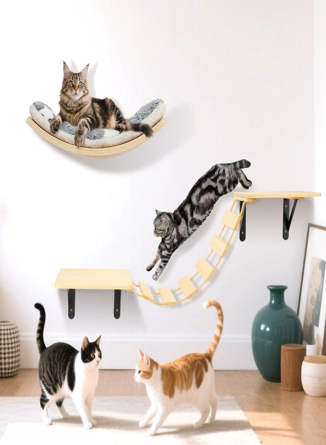 TIMIEEYA Cat Wall Shelves - Set of 4 Cat Wall Furniture, Curved Cats Shelves and Bridge Ladder & 2 Steps for for Sleeping, Playing, Climbing, and Lounging Modern Furniture for Cats - Image 1