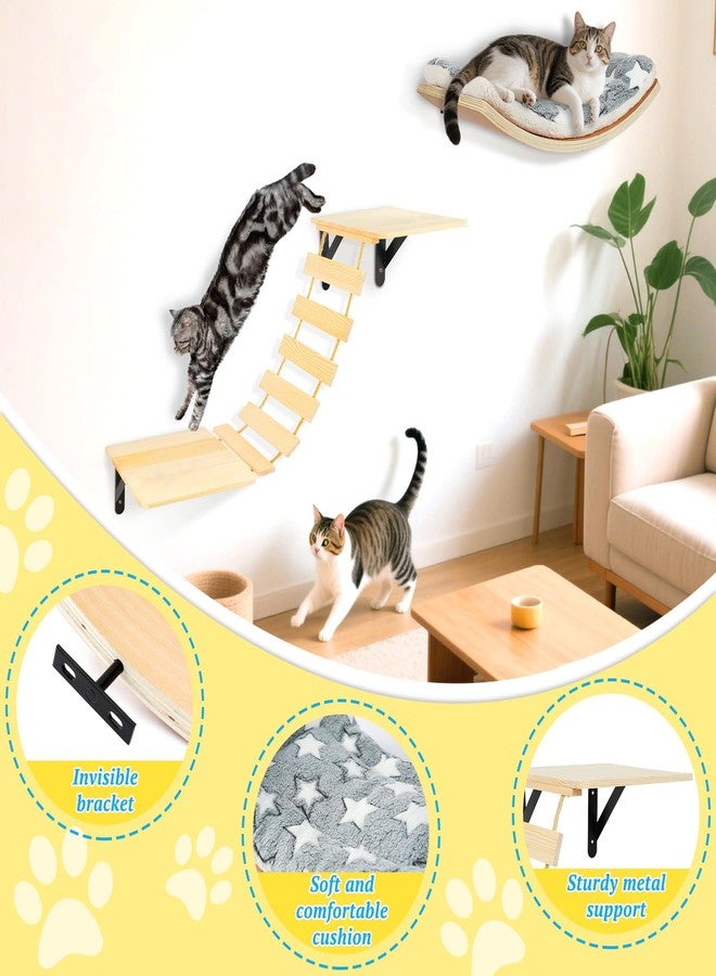 TIMIEEYA Cat Wall Shelves - Set of 4 Cat Wall Furniture, Curved Cats Shelves and Bridge Ladder & 2 Steps for for Sleeping, Playing, Climbing, and Lounging Modern Furniture for Cats - Image 3